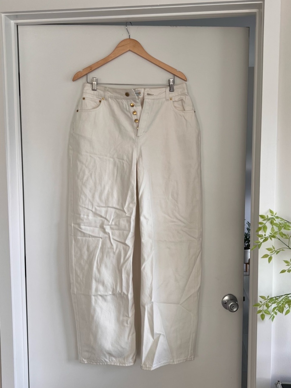 Heavy Manners Cream Wide Leg Jeans with Gold Buttons